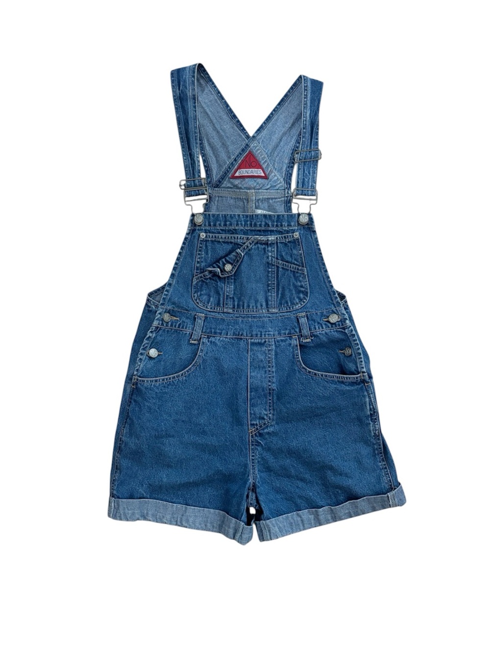 Vintage 90s Y2K No Boundaries Denim Overall Shorts Carpenter Shortalls S